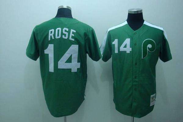 Mitchell and Ness Phillies #14 Rose Stitched Green Throwback MLB Jersey